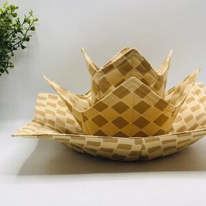 3 Piece Set Microwave Cozies, Reversible Checkered Neutral Tan Plate, Bowl, Pint